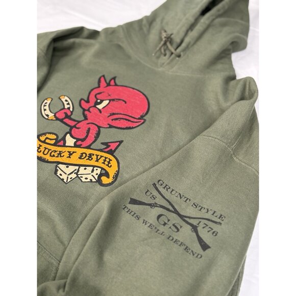 Grunt Style Men’s XXL Green Lucky Devil Hoodie Sweatshirt USMC Military Tattoo - Picture 6 of 15